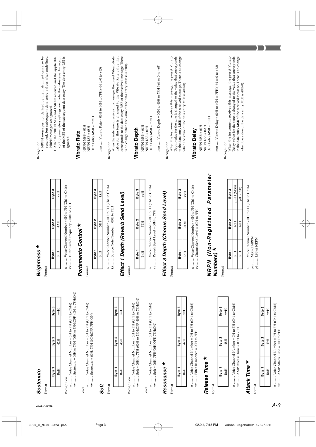 Casio PS-20 manual Depth1EffectReverbSendLevel, Depth3EffectChorusSendLevel, Brightness, Parameter On-Registered, Numbers 