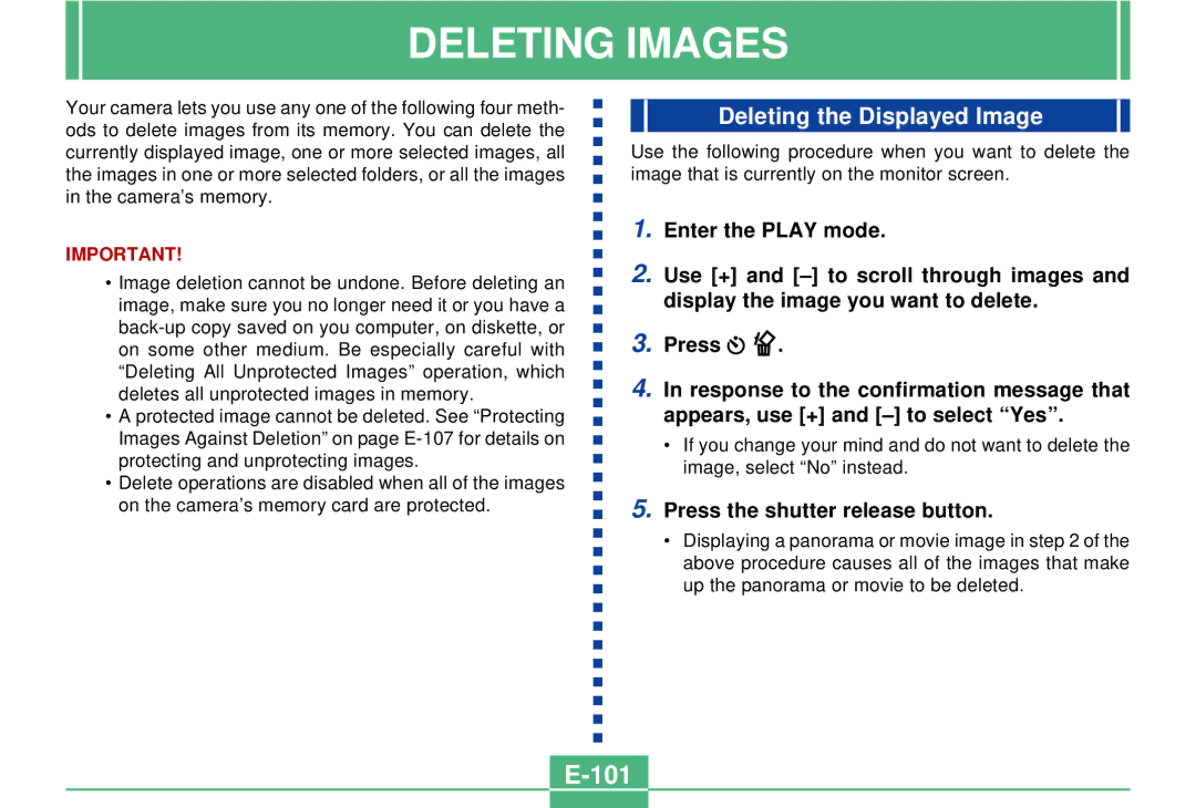 Casio QV-2300UX manual 101, Deleting the Displayed Image 