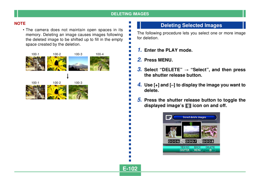 Casio QV-2300UX manual 102, Deleting Selected Images 