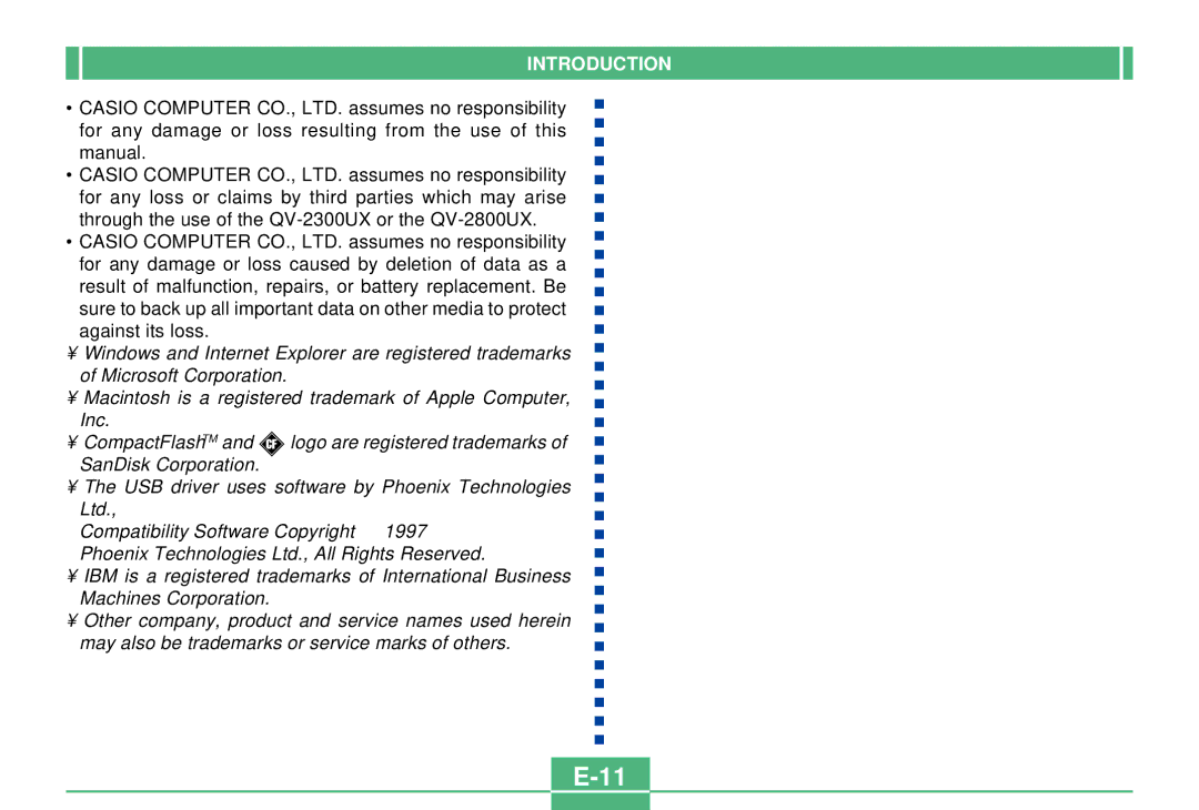 Casio QV-2300UX manual Introduction 