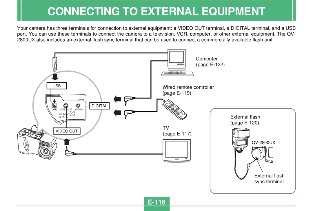 Casio QV-2300UX manual Connecting to External Equipment, 116 