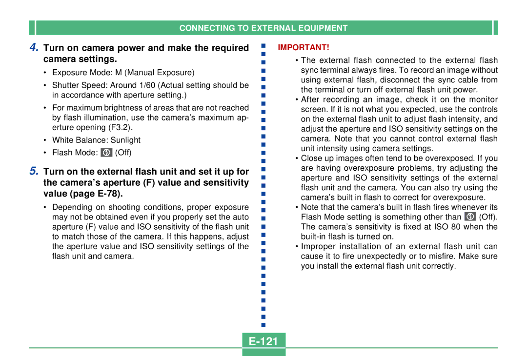 Casio QV-2300UX manual 121, Turn on camera power and make the required camera settings 