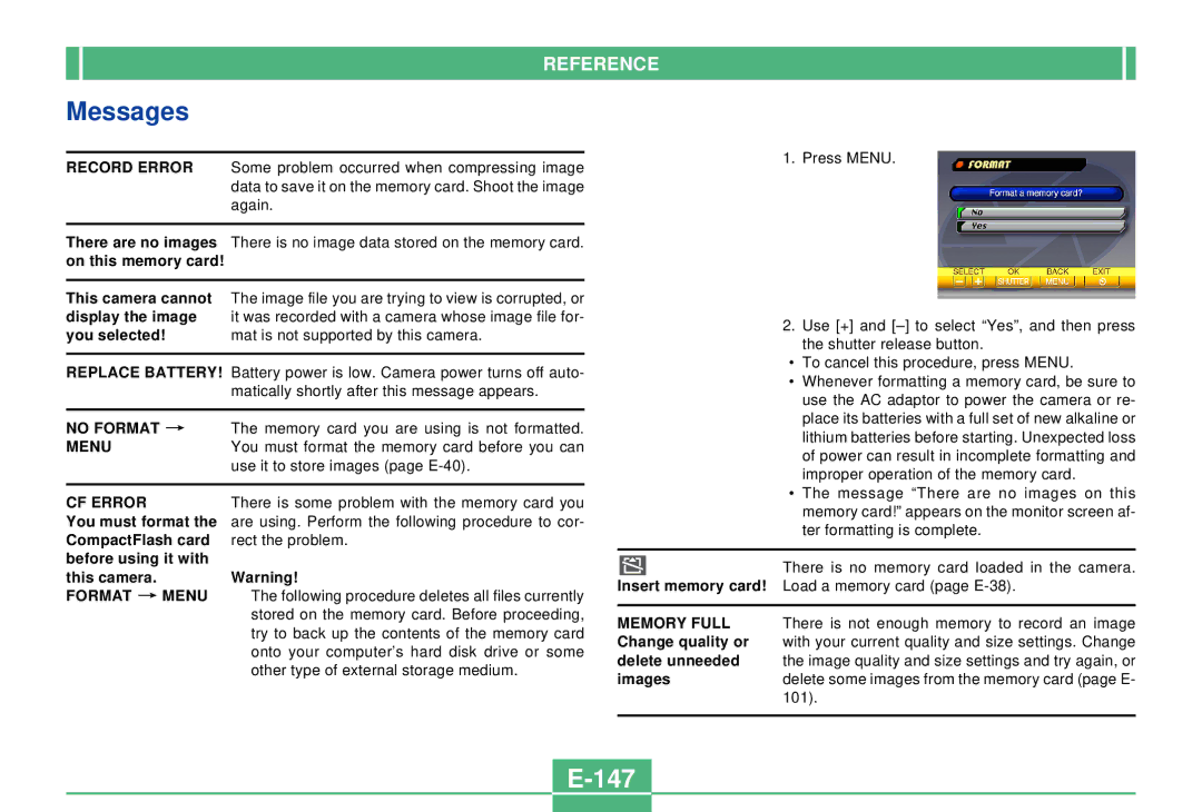 Casio QV-2300UX manual Messages, 147 