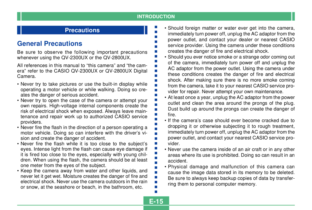 Casio QV-2300UX manual General Precautions 