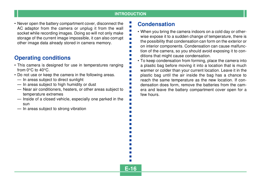 Casio QV-2300UX manual Operating conditions, Condensation 