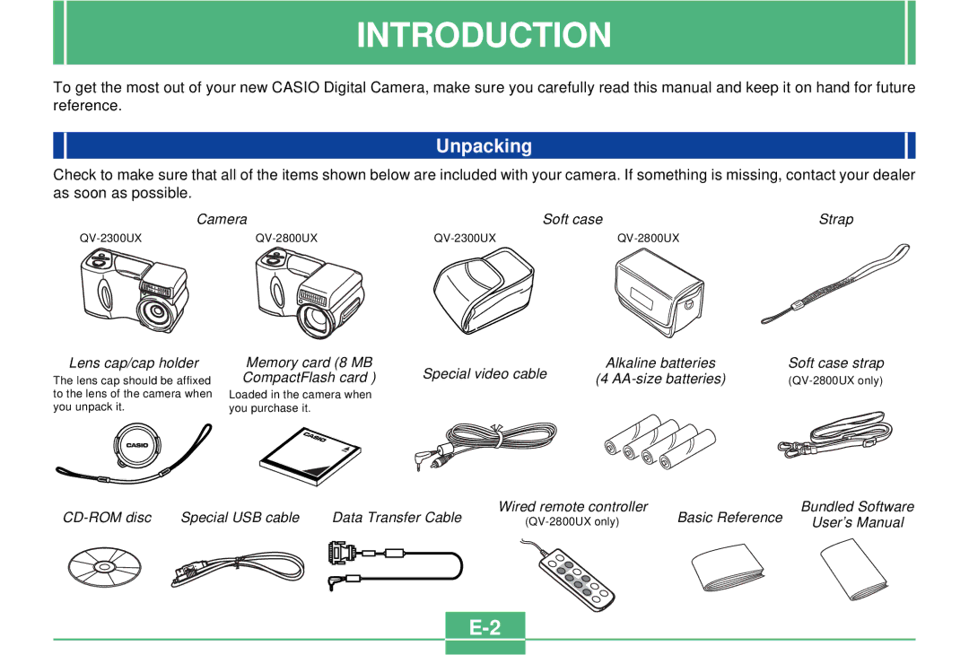 Casio QV-2300UX manual Introduction, Unpacking 