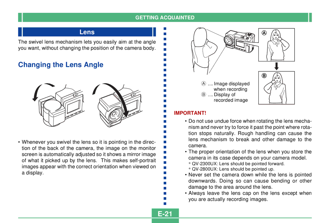 Casio QV-2300UX manual Changing the Lens Angle 