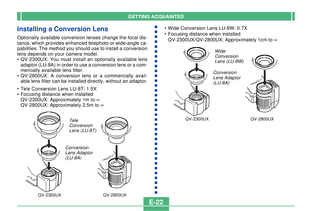 Casio QV-2300UX manual Installing a Conversion Lens 