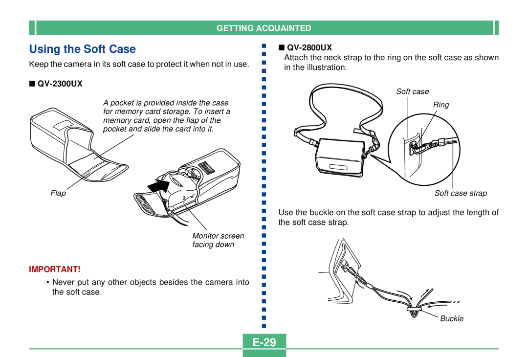 Casio QV-2300UX manual Using the Soft Case, QV-2800UX 