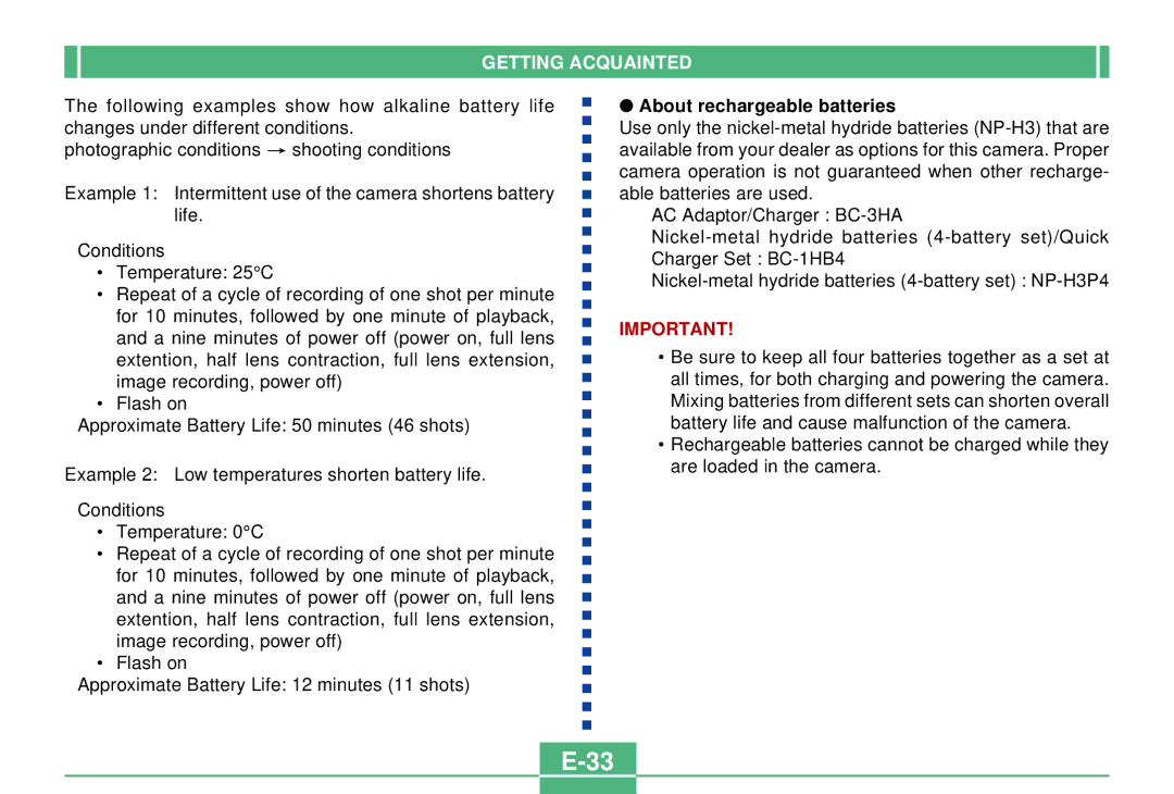 Casio QV-2300UX manual About rechargeable batteries 