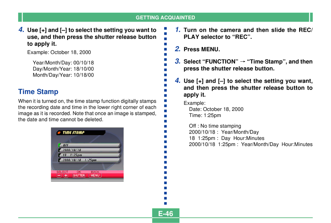 Casio QV-2300UX manual Time Stamp 