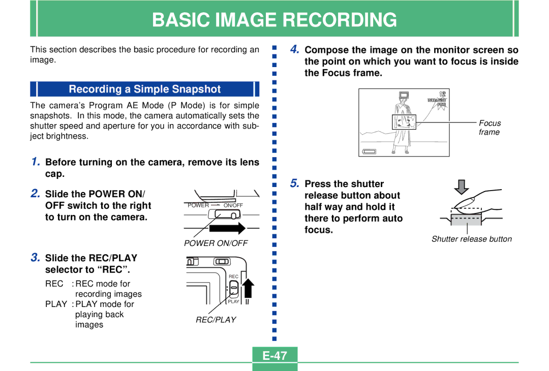 Casio QV-2300UX manual Basic Image Recording, Recording a Simple Snapshot 