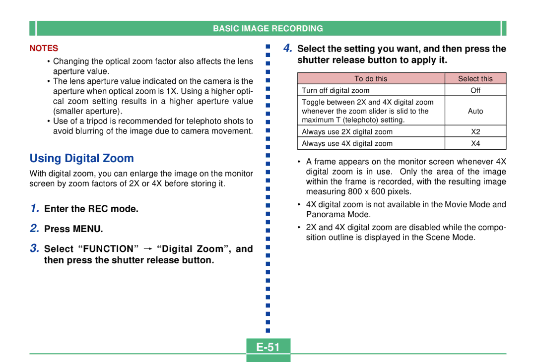 Casio QV-2300UX manual Using Digital Zoom, Enter the REC mode Press Menu 