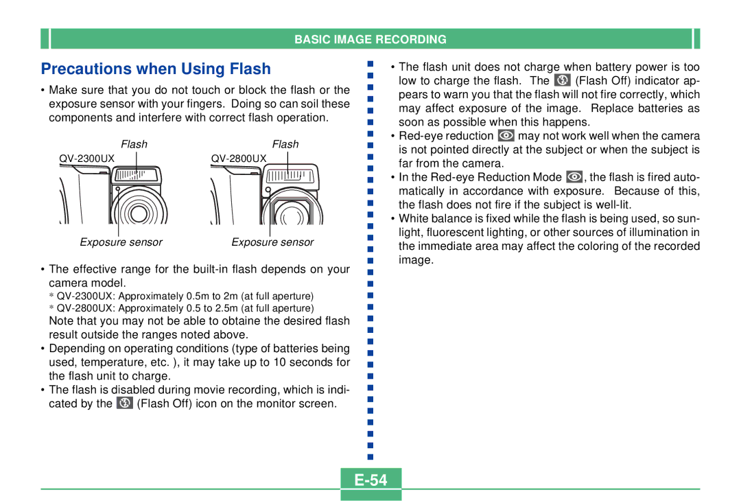 Casio QV-2300UX manual Precautions when Using Flash 