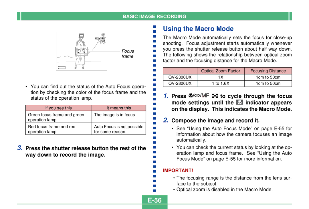 Casio QV-2300UX manual Using the Macro Mode 