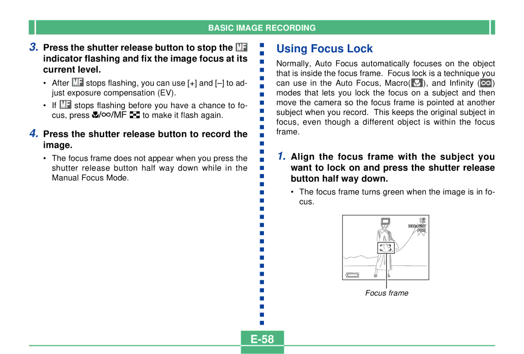 Casio QV-2300UX manual Using Focus Lock, Press the shutter release button to record the image 