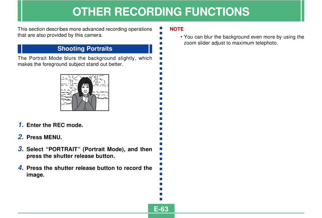 Casio QV-2300UX manual Other Recording Functions, Shooting Portraits 