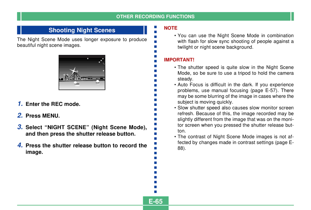 Casio QV-2300UX manual Shooting Night Scenes 