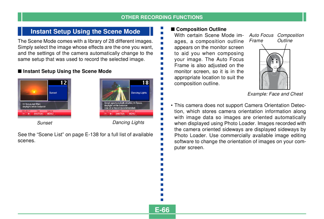 Casio QV-2300UX manual Instant Setup Using the Scene Mode Composition Outline 