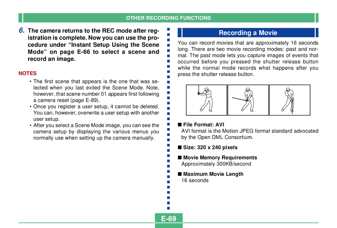 Casio QV-2300UX manual Recording a Movie, File Format AVI, Size 320 x 240 pixels, Maximum Movie Length 