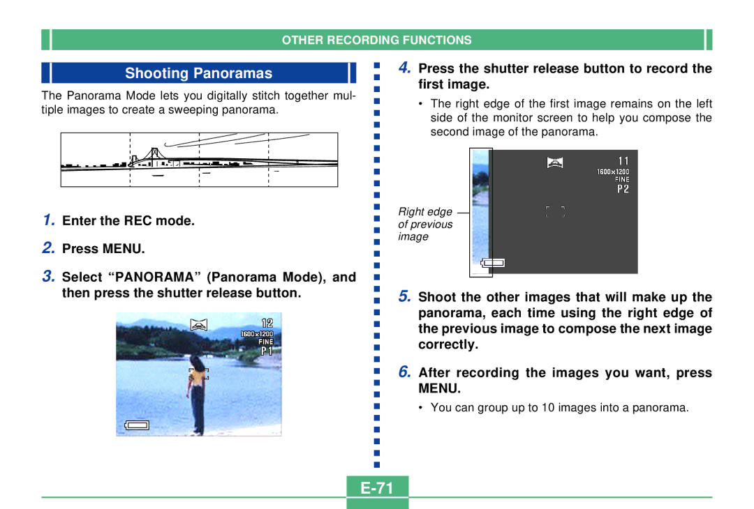 Casio QV-2300UX manual Shooting Panoramas 