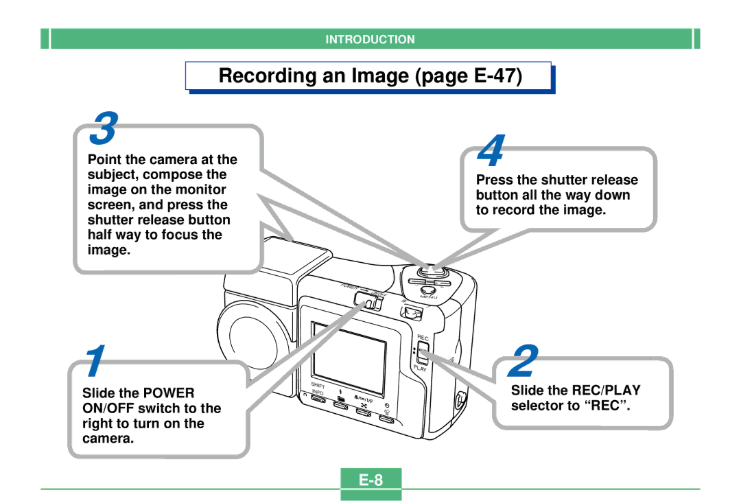 Casio QV-2300UX manual Recording an Image page E-47 