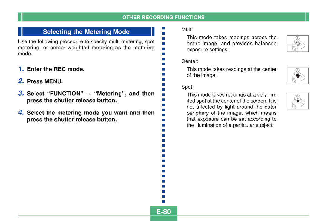 Casio QV-2300UX manual Selecting the Metering Mode 