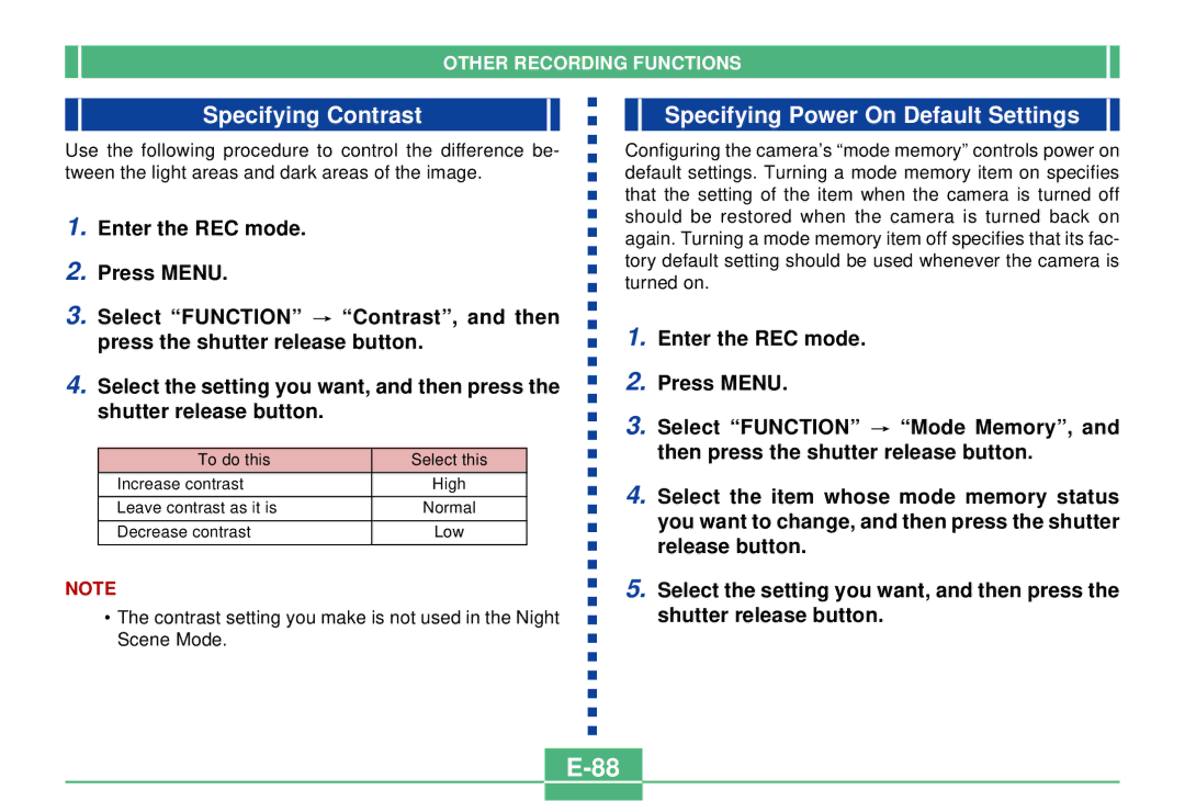 Casio QV-2300UX manual Specifying Contrast, Specifying Power On Default Settings 