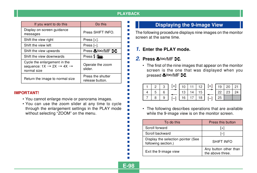 Casio QV-2300UX manual Displaying the 9-image View, Enter the Play mode Press 