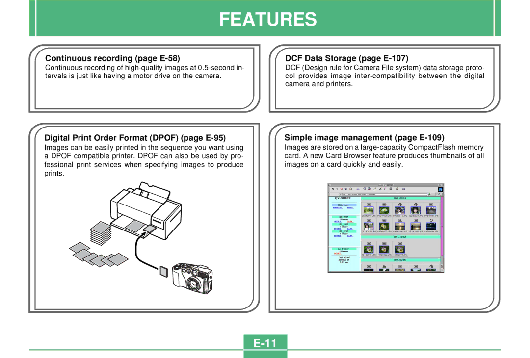 Casio QV-3000EX/Ir manual Features, Continuous recording page E-58 