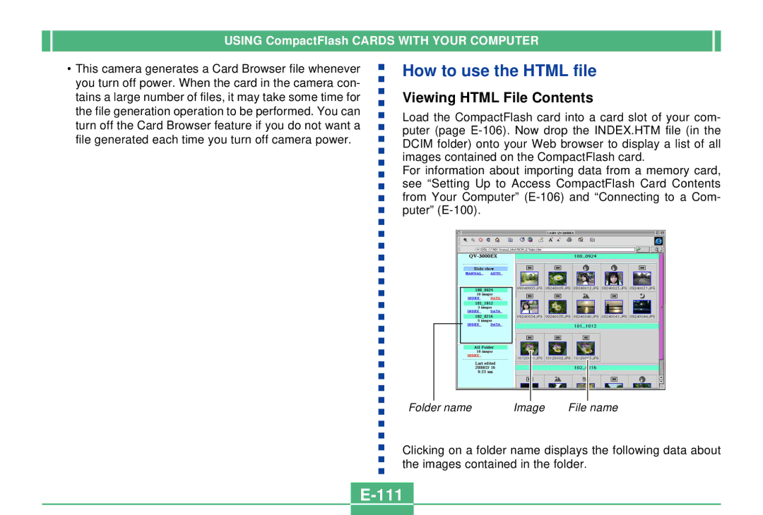 Casio QV-3000EX/Ir manual How to use the Html file, 111, Viewing Html File Contents 