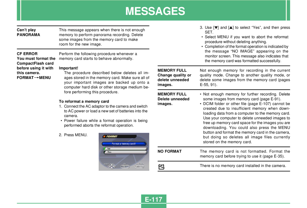 Casio QV-3000EX/Ir manual Messages, 117 