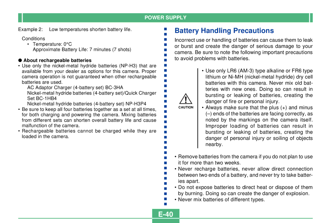 Casio QV-3000EX/Ir manual Battery Handling Precautions, About rechargeable batteries 