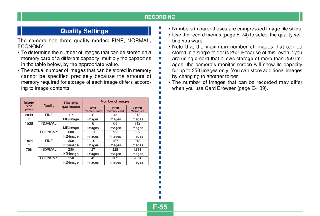 Casio QV-3000EX/Ir manual Quality Settings, File size 