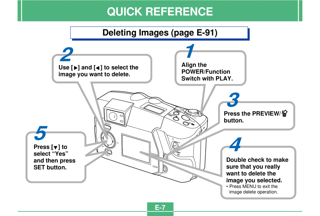 Casio QV-3000EX/Ir manual Deleting Images page E-91, Press the PREVIEW/ button 