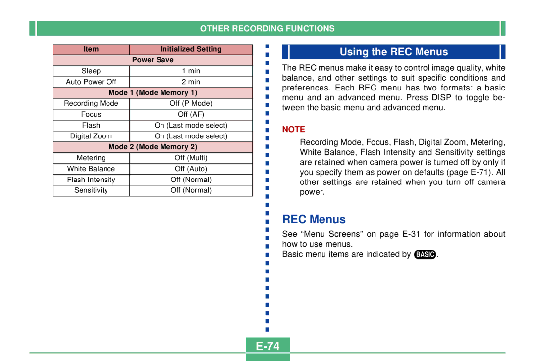 Casio QV-3000EX/Ir manual Using the REC Menus 