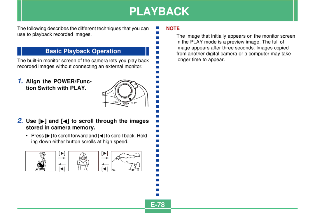 Casio QV-3000EX/Ir manual Basic Playback Operation, Align the POWER/Func Tion Switch with Play 