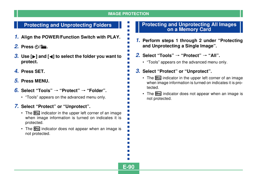 Casio QV-3000EX/Ir manual Protecting and Unprotecting Folders, Protecting and Unprotecting All Images On a Memory Card 