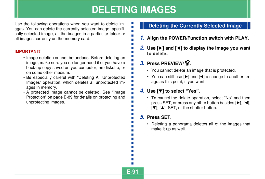 Casio QV-3000EX/Ir manual Deleting Images, Deleting the Currently Selected Image, Use H to select Yes 