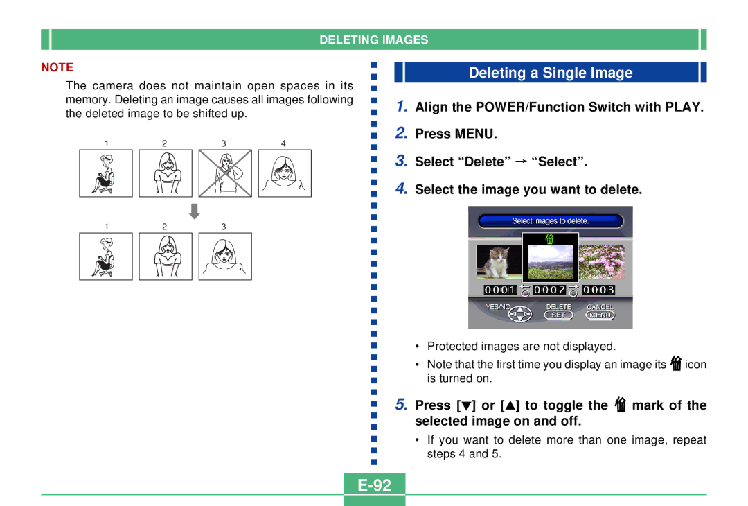 Casio QV-3000EX/Ir manual Deleting a Single Image, Deleting Images 