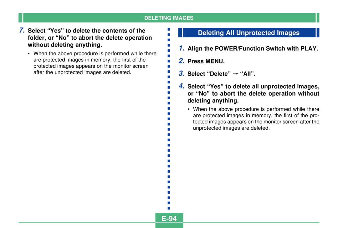 Casio QV-3000EX/Ir manual Deleting All Unprotected Images 