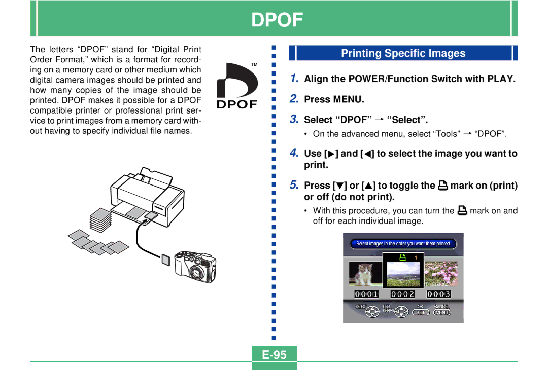 Casio QV-3000EX/Ir manual Dpof, Printing Specific Images 