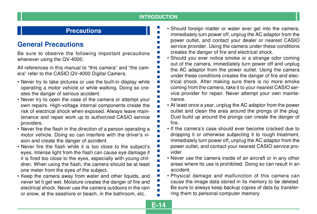 Casio QV-4000 manual General Precautions 