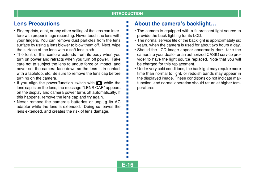Casio QV-4000 manual Lens Precautions, About the camera’s backlight… 
