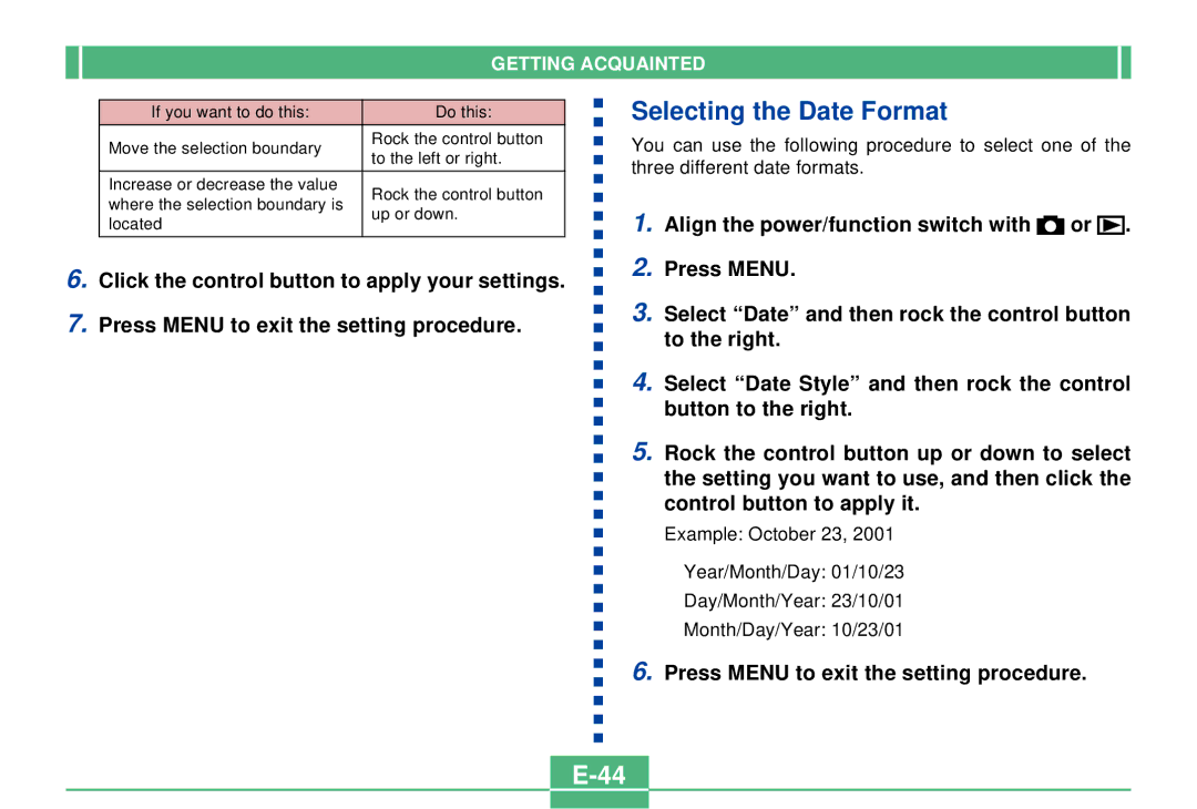 Casio QV-4000 manual Selecting the Date Format 