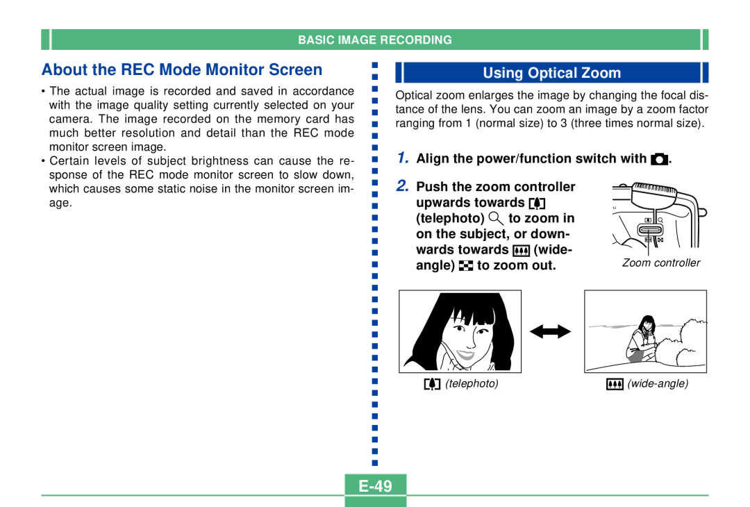 Casio QV-4000 manual About the REC Mode Monitor Screen, Using Optical Zoom 