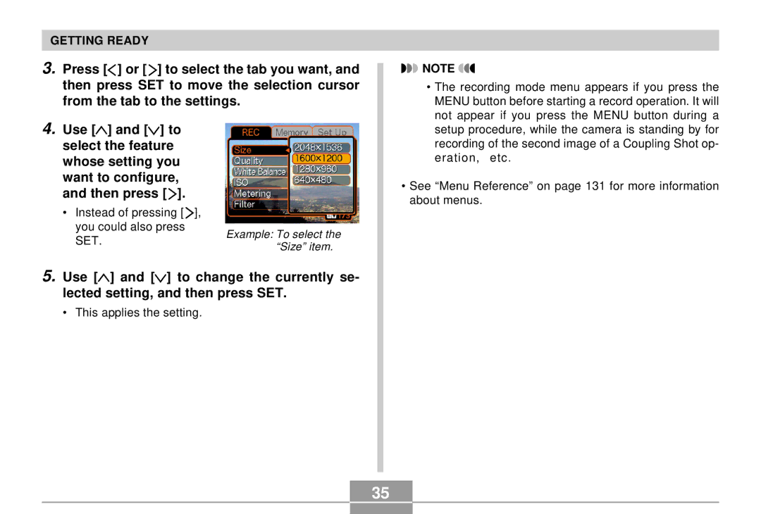 Casio QV-R4 manual Recording mode menu appears if you press 