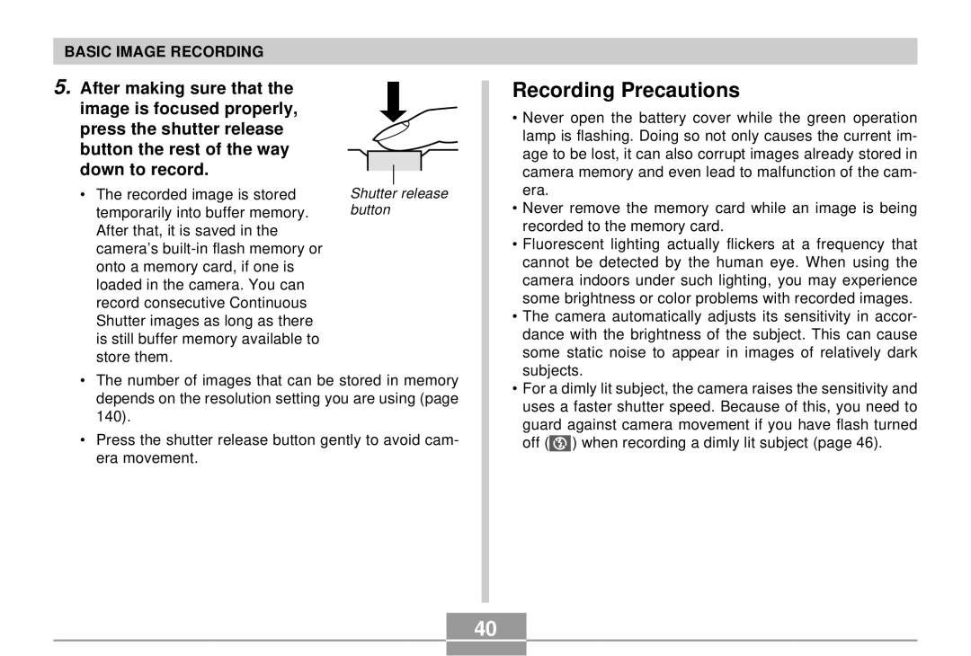 Casio QV-R4 manual Recording Precautions 