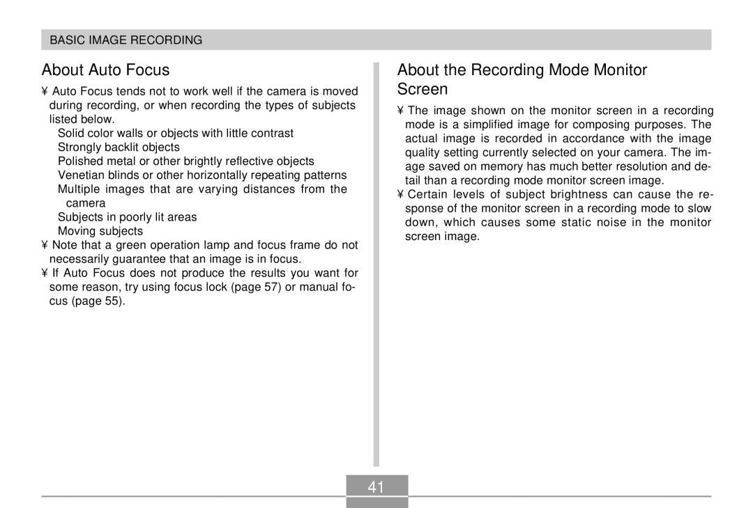 Casio QV-R4 manual About Auto Focus, About the Recording Mode Monitor Screen 