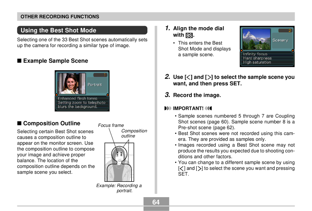 Casio QV-R4 manual Using the Best Shot Mode, Example Sample Scene Composition Outline, Align the mode dial 